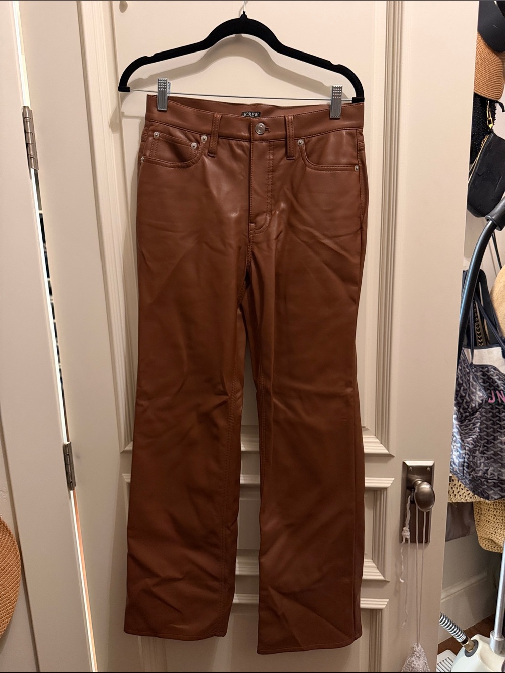 J. Crew Women's Brown Faux Leather Flare Jeans